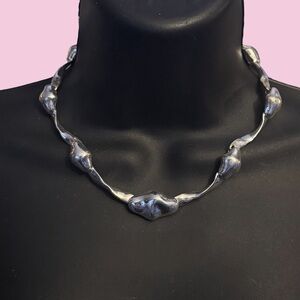 Vintage modern silver sculptural abstract collar necklace